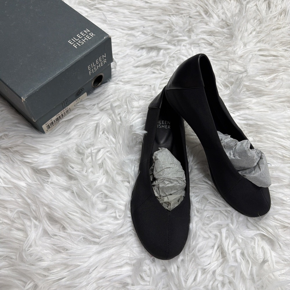 EILEEN FISHER Canvas Ballet Flats Women's 5.5 Black Slip On Career Office New!